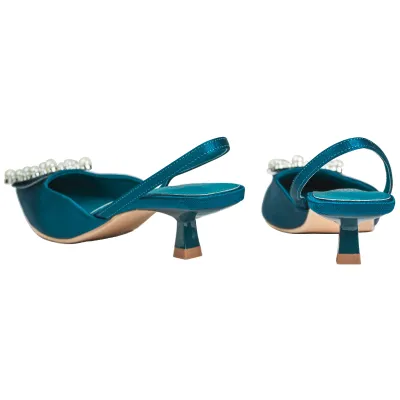 Viola Satin Kitten Heel-Dark Teal